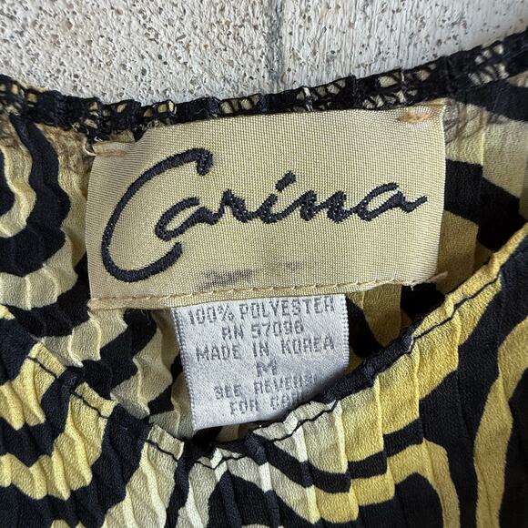 Vintage Pleated Crinkle Tank 90s Carina Abstract Swirl Art Print Micropleat Top - Picture 3 of 6